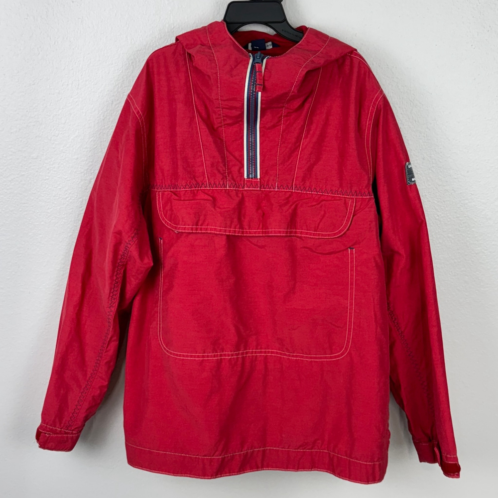 Lands' End Youth Boys M 10-12 Red Outdoor 1/2 Zip Pullover Anorak Hooded Jacket